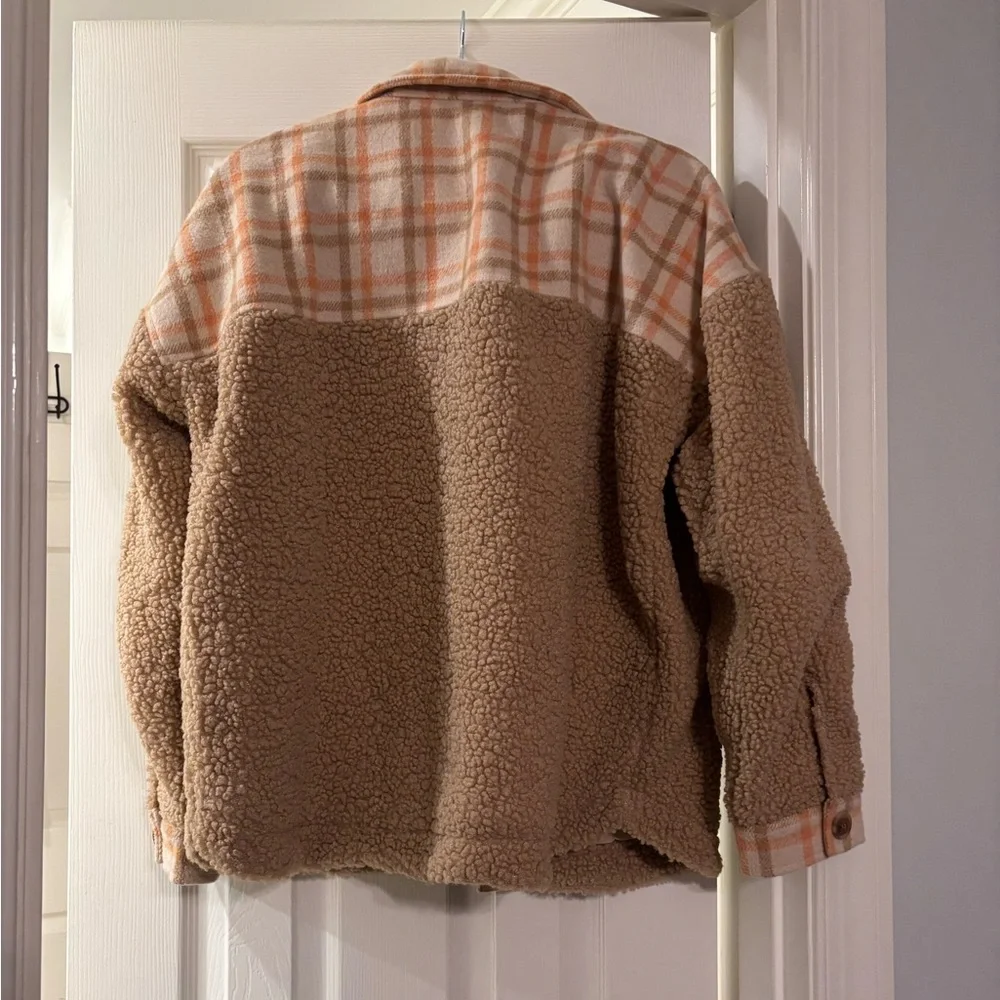 Orange and teddy multi colored shacket - Picture 3 of 6